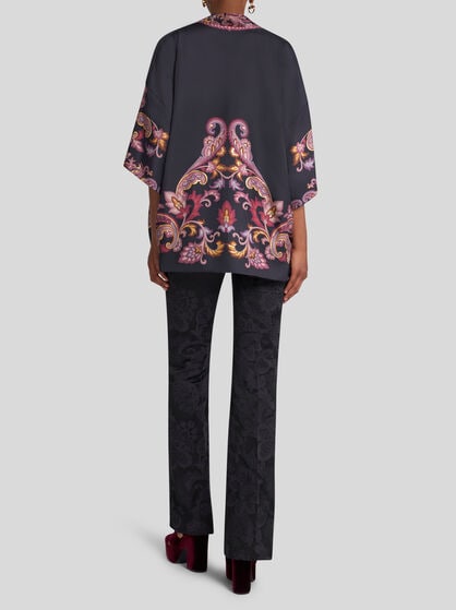 SILK TWILL KESA WITH PLACED PRINT