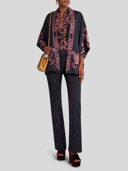SILK TWILL KESA WITH PLACED PRINT