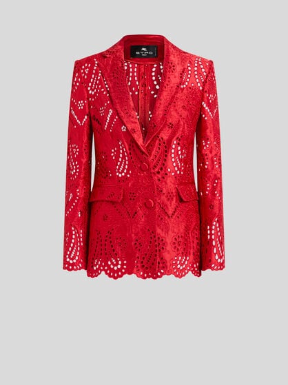SINGLE-BREASTED JACKET WITH FLORAL PAISLEY BRODERIE ANGLAISE LACE