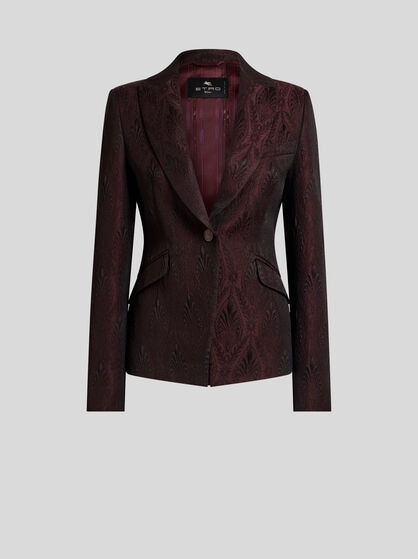 SINGLE-BREASTED JACQUARD JACKET WITH FLORAL MEDALLION MOTIF