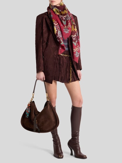 DOUBLE-BREASTED WOOL-BLEND BARK-EFFECT JACKET