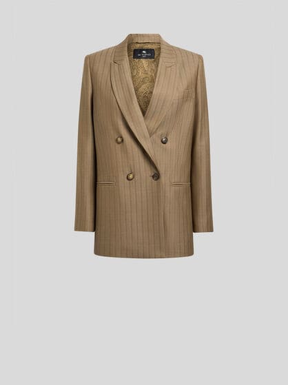 DOUBLE-BREASTED WOOL JACQUARD JACKET WITH STRIPED PATTERN