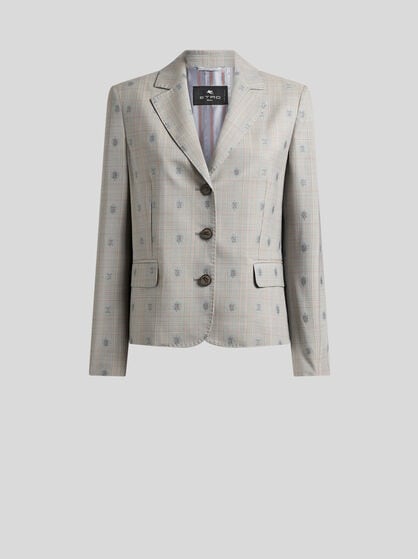 グレンチェック シングルブレスト ウール ジャカード ジャケット