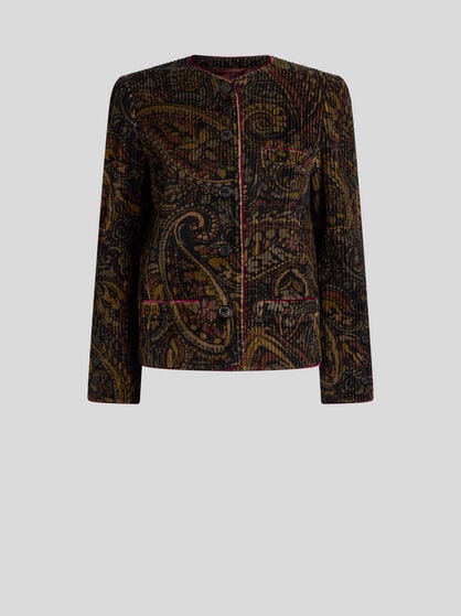 COTTON CORDUROY JACKET WITH FLORAL PAISLEY OVERPRINT