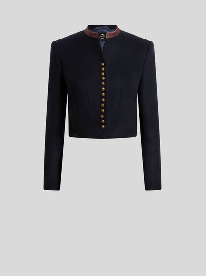 WOOL-BLEND CLOTH CROPPED JACKET WITH PEGASO BUTTONS