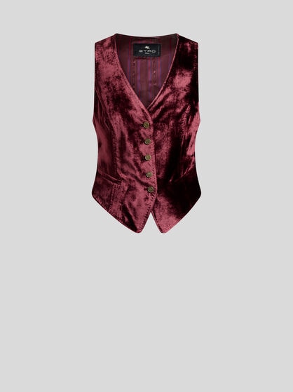 SINGLE-BREASTED VELVET WAISTCOAT WITH PEGASO BUTTONS