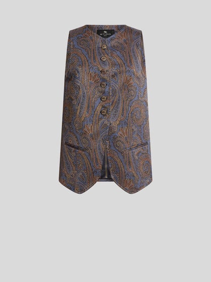 COTTON-BLEND JACQUARD WAISTCOAT WITH PAISLEY MOTIF