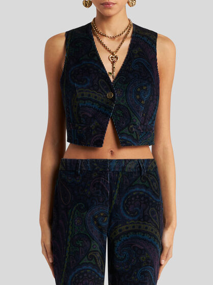 PRINTED CORDUROY VELVET WAISTCOAT