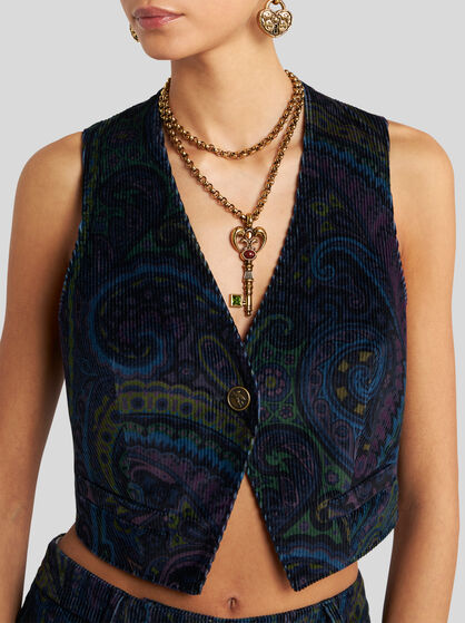 PRINTED CORDUROY VELVET WAISTCOAT