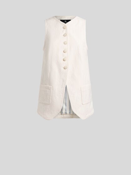 WAISTCOAT IN STRETCH COTTON-BLEND JACQUARD WITH REBROD&Eacute; LACE