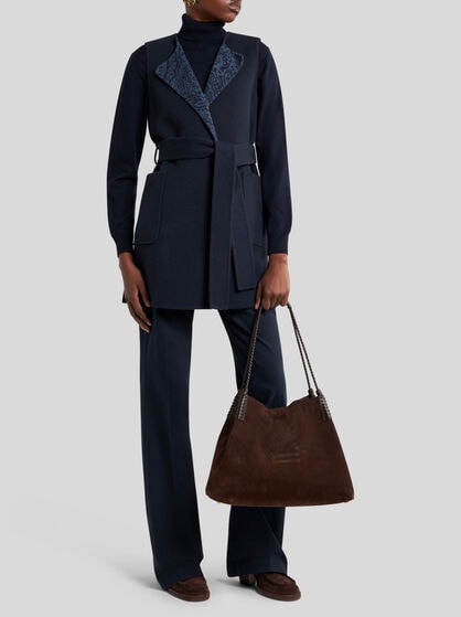 LONG WOOL AND CASHMERE JACQUARD WAISTCOAT