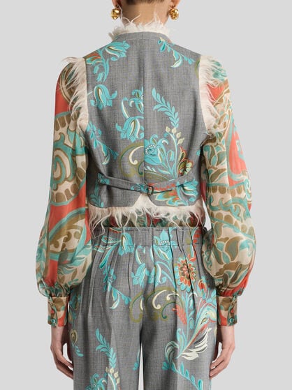 CROPPED WOOL-BLEND WAISTCOAT WITH DAFFODIL PRINT