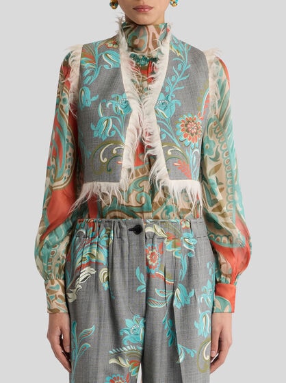CROPPED WOOL-BLEND WAISTCOAT WITH DAFFODIL PRINT