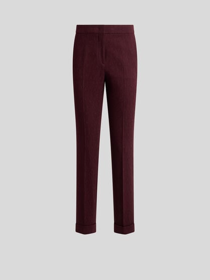 CROPPED WOOL JACQUARD TROUSERS WITH MEDALLION MOTIF
