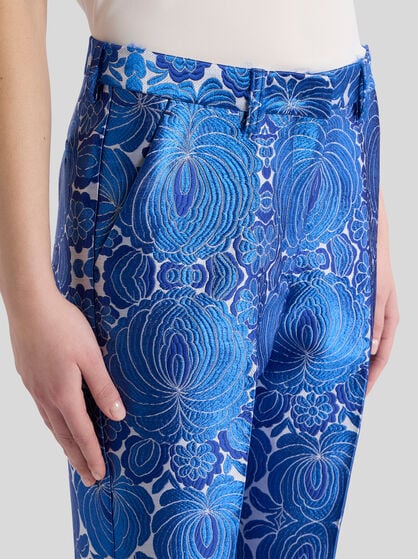 FLORAL JACQUARD CIGARETTE TROUSERS