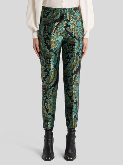 CIGARETTE TROUSERS WITH FLOWER AND BEE JACQUARD MOTIF