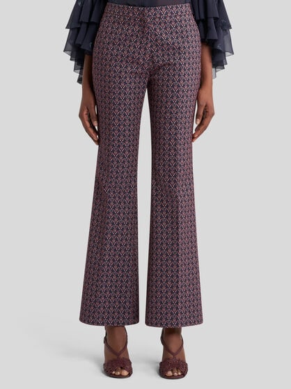 FLARED COTTON-BLEND JACQUARD TROUSERS
