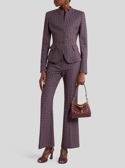 FLARED COTTON-BLEND JACQUARD TROUSERS