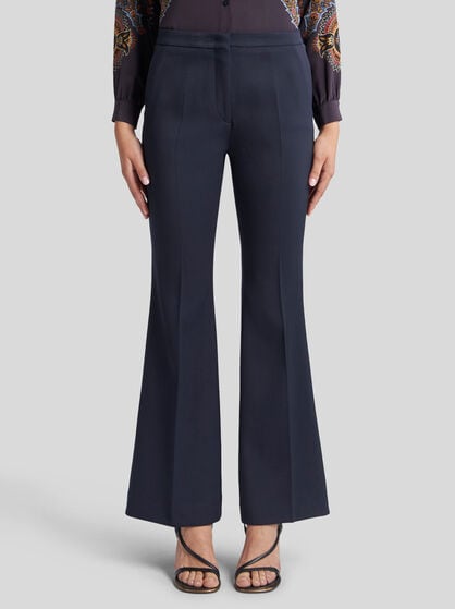 FLARED STRETCH GABARDINE TROUSERS