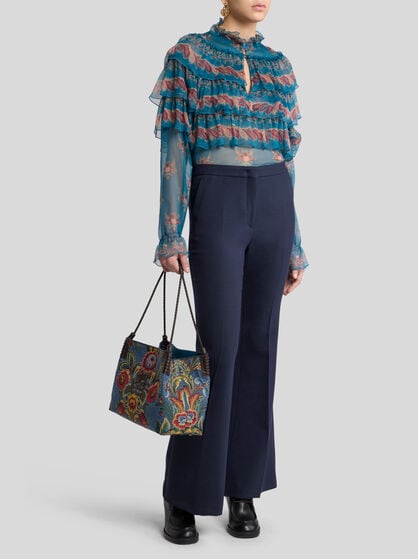 FLARED WOOL-BLEND TRICOTINE TROUSERS