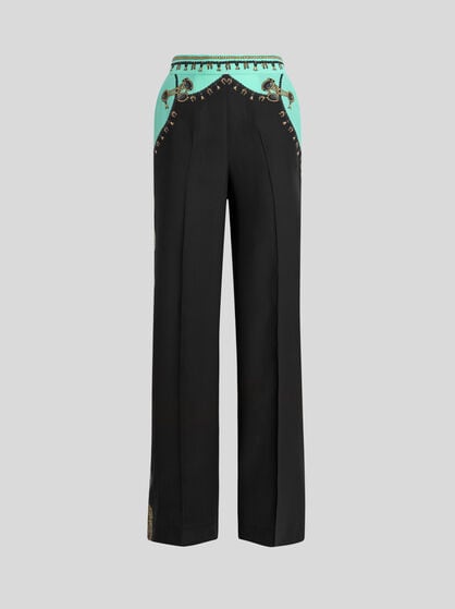 STRAIGHT-LEG SILK TROUSERS WITH PLACED JEWELLERY PRINT
