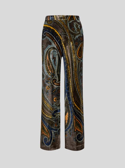 STRAIGHT-LEG VELVET TROUSERS WITH PAISLEY MOTIF