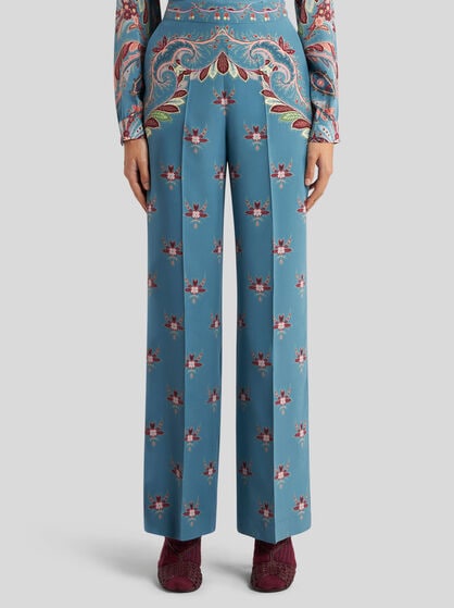 SILK TROUSERS WITH PLACED PRINT