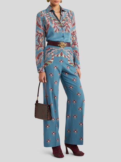 SILK TROUSERS WITH PLACED PRINT