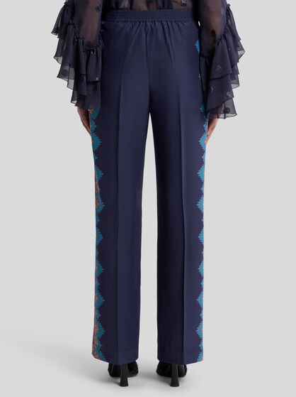 SILK TROUSERS WITH PLACED PRINT