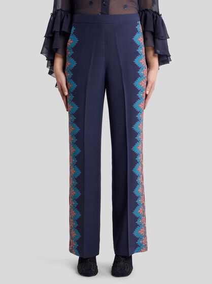 SILK TROUSERS WITH PLACED PRINT