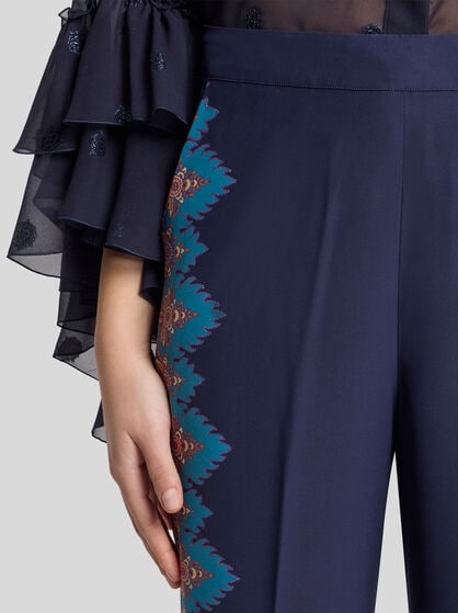 SILK TROUSERS WITH PLACED PRINT