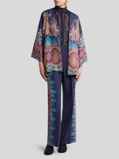 SILK TROUSERS WITH PLACED PRINT