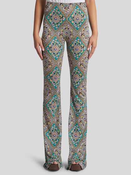 FLARED FLORAL MEDALLION TROUSERS