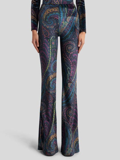 FLARED PRINTED CHENILLE TROUSERS