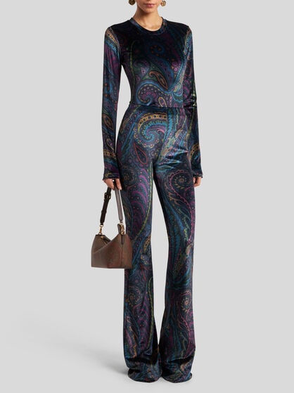FLARED PRINTED CHENILLE TROUSERS