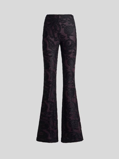 FLARED TROUSERS IN CHENILLE JACQUARD WITH PAISLEY FOLIAGE MOTIF