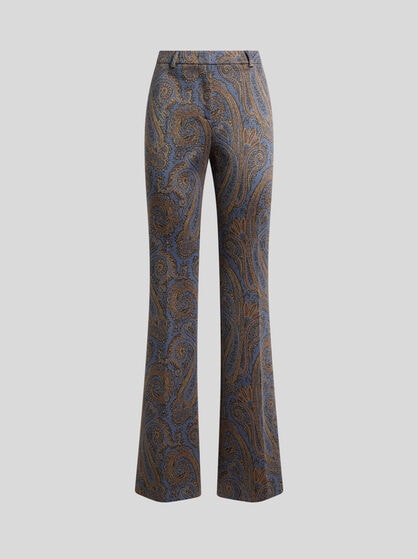 PANTALONES FIT AND FLARE JACQUARD DE MEZCLA DE ALGOD&Oacute;N CON MOTIVO PAISLEY