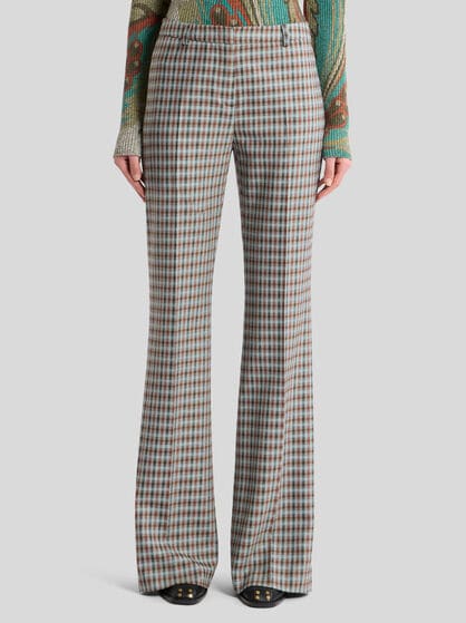 WOOL-BLEND GINGHAM TROUSERS