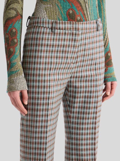 WOOL-BLEND GINGHAM TROUSERS