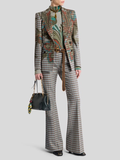 WOOL-BLEND GINGHAM TROUSERS