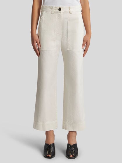 STRAIGHT-CUT GABARDINE TROUSERS
