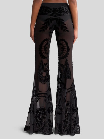 SEE-THROUGH AND FLORAL FLARED TROUSERS