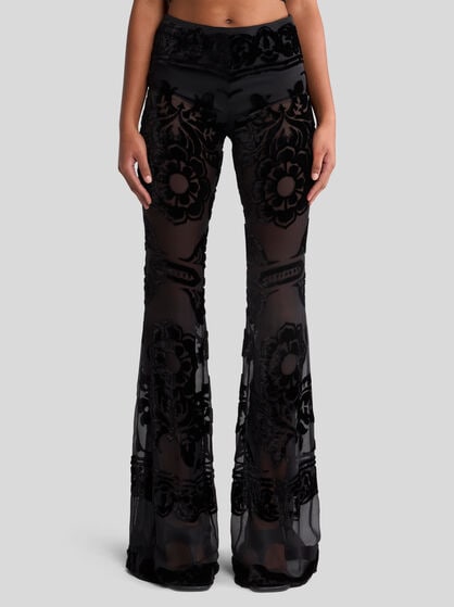 SEE-THROUGH AND FLORAL FLARED TROUSERS