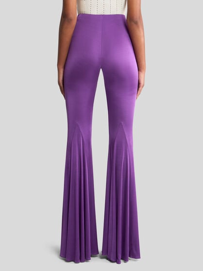 GLOSSY JERSEY FLARED TROUSERS
