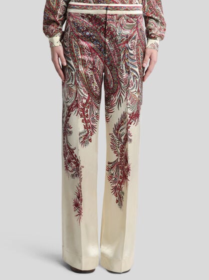 PRINTED SATIN PALAZZO TROUSERS
