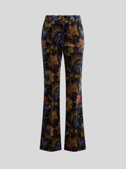 COTTON VELVET TROUSERS WITH FLORAL OVERPRINT