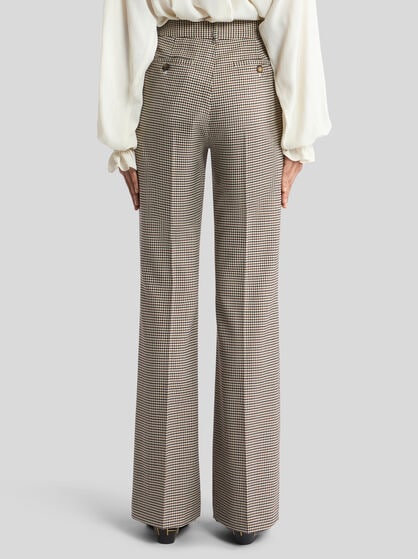 STRETCH WOOL BOOTCUT TROUSERS WITH GINGHAM MOTIF