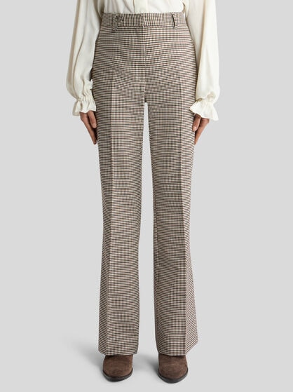 STRETCH WOOL BOOTCUT TROUSERS WITH GINGHAM MOTIF