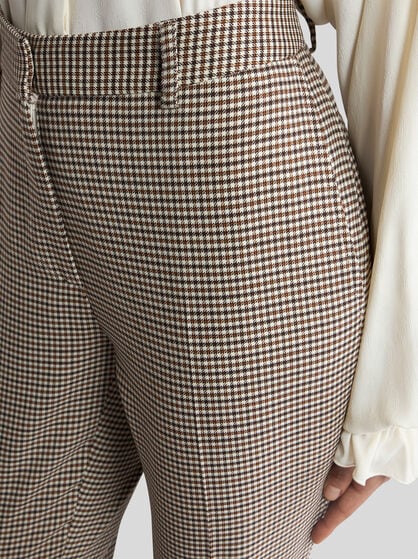 STRETCH WOOL BOOTCUT TROUSERS WITH GINGHAM MOTIF