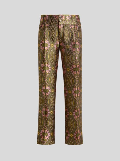 JACQUARD TROUSERS WITH FLORAL MEDALLION MOTIF